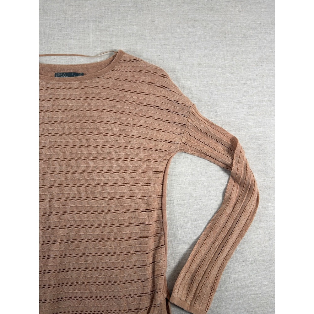 prAna Sweater Womens S Pink Pointelle Open Knit Long Sleeve Relaxed Pullover - Picture 2 of 11